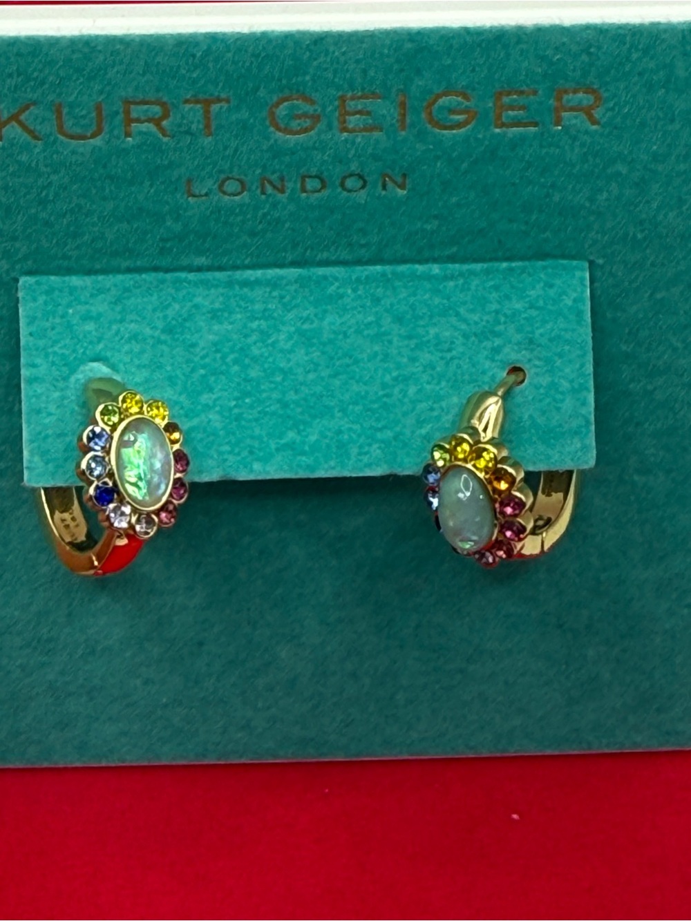 NWT Kurt Geiger Gold Multicolor Opal Halo Hoop Earrings